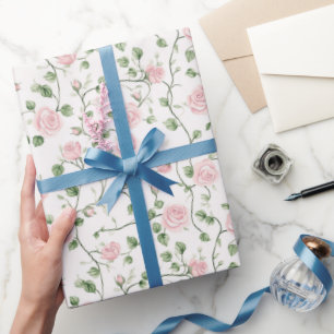 Pretty Pink Roses Floral Wedding Wrapping Paper