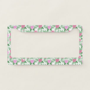 Pretty Pink Roses Flowers Floral Green Foliage License Plate Frame