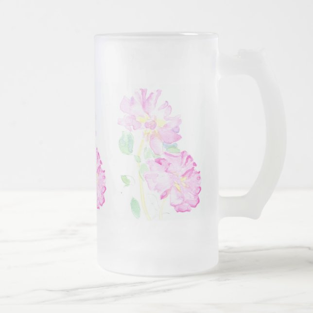 Pretty Pink Roses Frosted Glass Mug (Right)