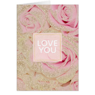 Pretty Pink Roses Gold Glam Glitter Sparkle Glitz Cards