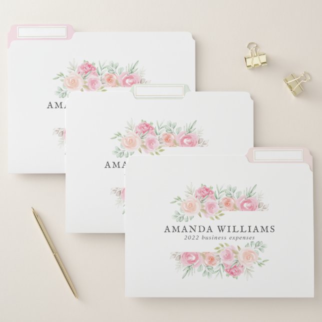 Pretty Pink Roses on Blush delicated File Folder (Set)