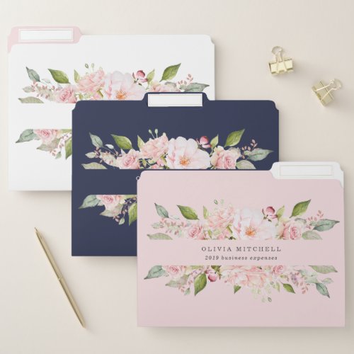 Pretty Pink Roses on Blush Navy Blue and White File Folder