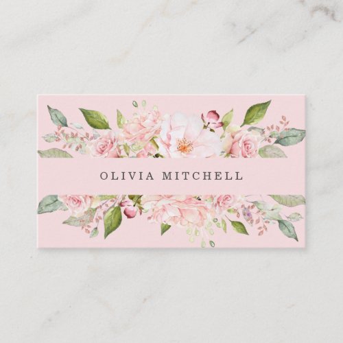 Pretty Pink Roses on Blush Pink  Floral Business Card
