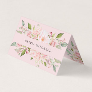 Pretty Pink Roses on Blush Pink Floral Folded Business Card