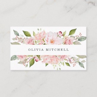 Pretty Pink Roses on White | Floral Business Card