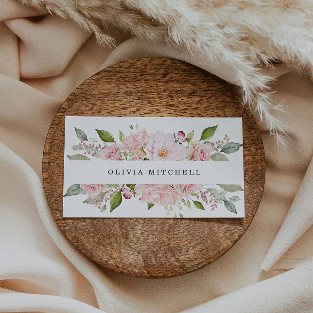 Pretty Pink Roses on White | Floral Business Card | Zazzle