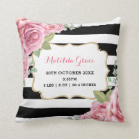 Pretty Pink Roses Paris Baby Girl Birth Stats Throw Pillow