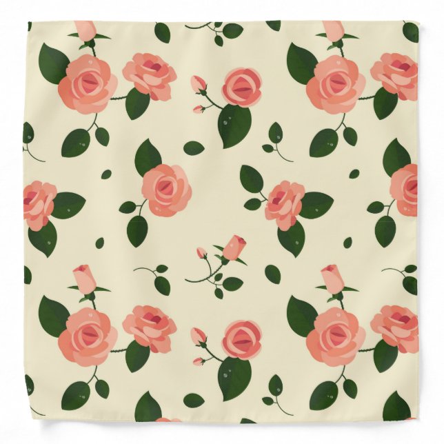 Pretty Pink Roses Pastel Pink Pattern Bandana (Front)