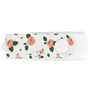 Pretty Pink Roses Pastel Pink Pattern Flash Drive