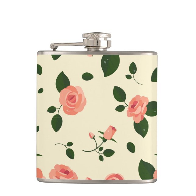 Pretty Pink Roses Pastel Pink Pattern Flask (Front)