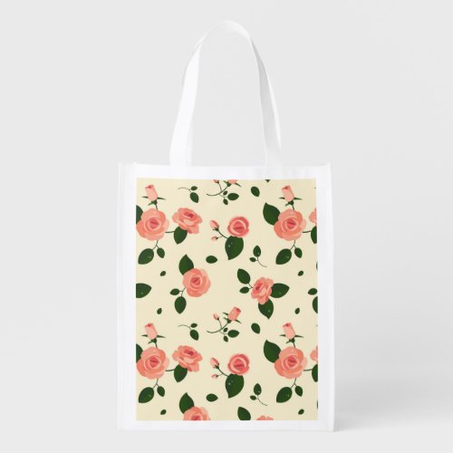 Pretty Pink Roses Pastel Pink Pattern Grocery Bag