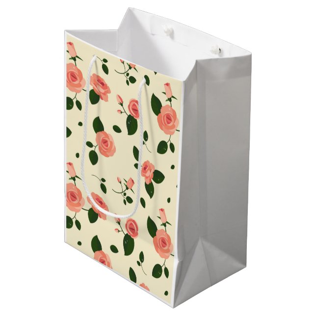 Pretty Pink Roses Pastel Pink Pattern Medium Gift Bag (Front Angled)