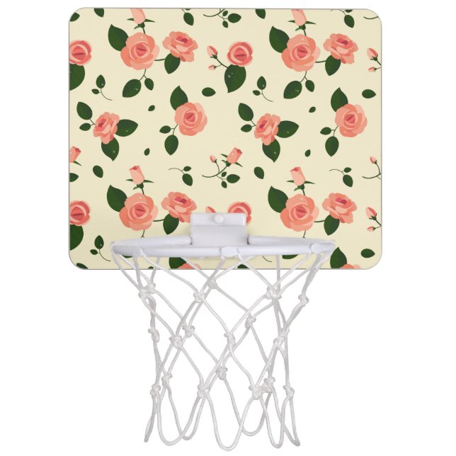 Pretty Pink Roses Pastel Pink Pattern Mini Basketball Hoop (Front)