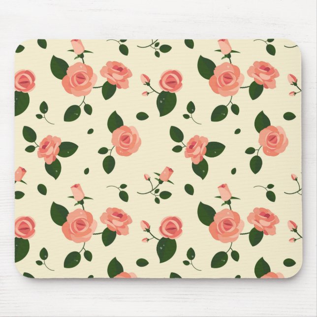 Pretty Pink Roses Pastel Pink Pattern Mouse Pad (Front)