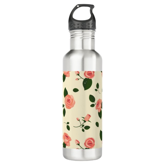 Pretty Pink Roses Pastel Pink Pattern Stainless Steel Water Bottle (Front)