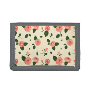 Pretty Pink Roses Pastel Pink Pattern Trifold Wallet