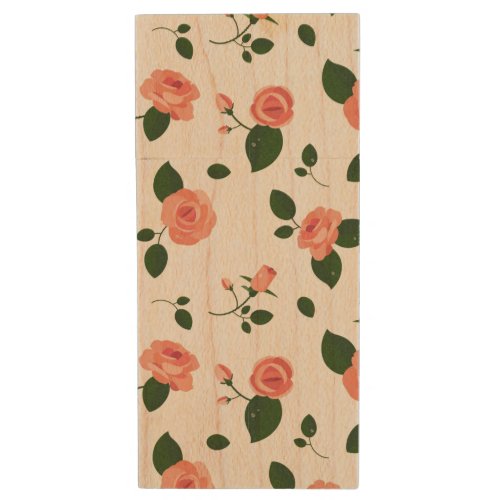 Pretty Pink Roses Pastel Pink Pattern Wood Flash Drive