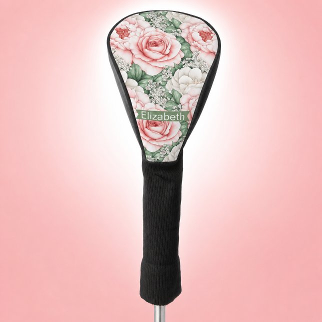 Pretty Pink Roses Personalized Golf Head Cover (Pretty Pink Roses Patterned Personalized Golf Head Cover For Women.)