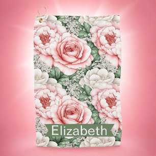 Pretty Pink Roses Personalized Golf Towel