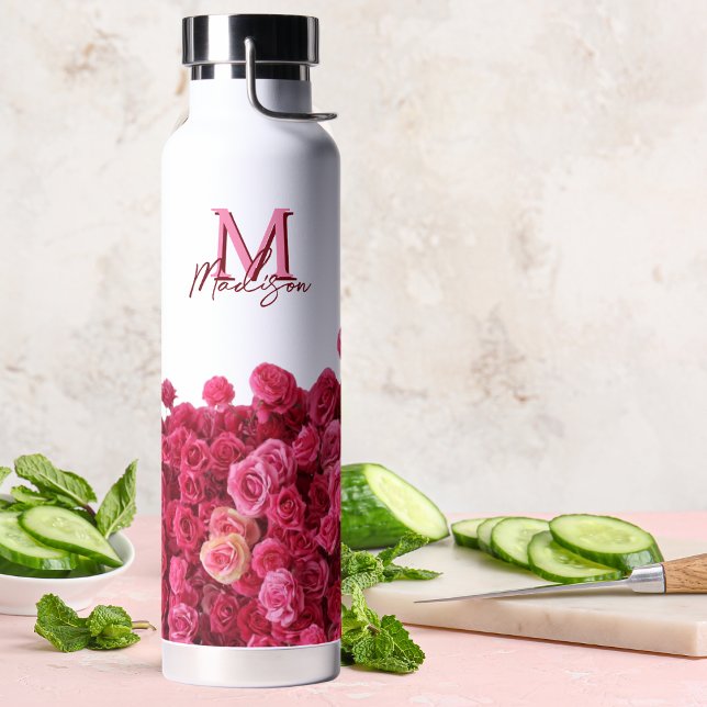 Pretty Pink Roses Personalized  Water Bottle (Creator Uploaded)