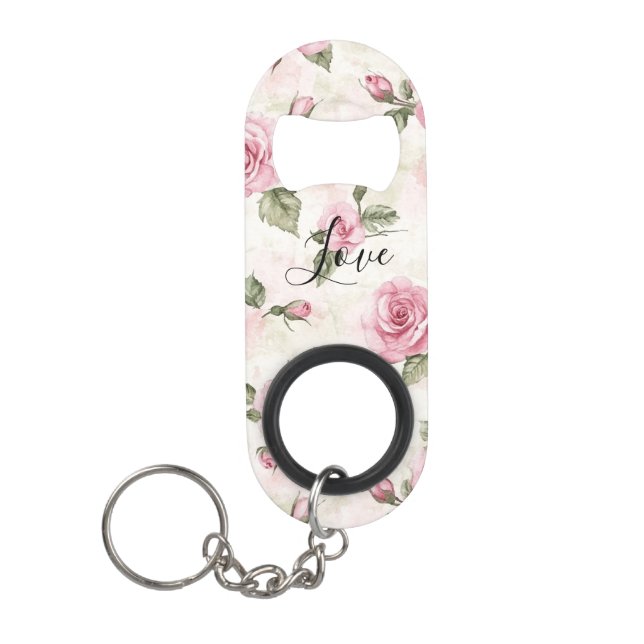 Pretty Pink Roses Romantic Love Keychain Bottle Opener (Front)
