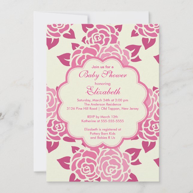 Pretty Pink Roses Spring Baby Shower Invitation (Front)