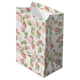 Pretty Pink Roses Strawberries Birthday Medium Gift Bag