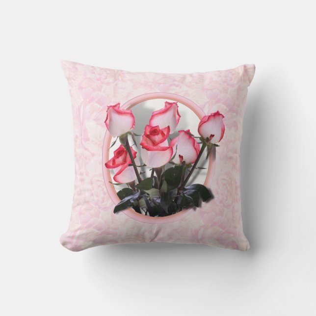 Pretty  Pink Roses Throw Pillow (Front)