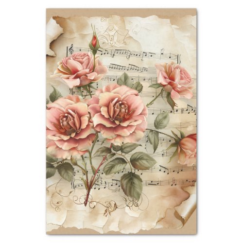 Pretty pink roses vintage music sheet ephemera