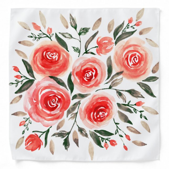 Pretty Pink Roses Watercolor Floral Illustration Bandana (Front)