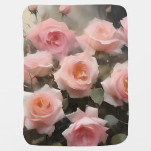 Pretty pink roses watercolor painting baby blanket
