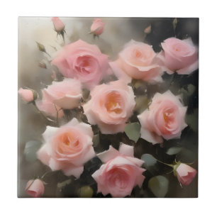 Pretty pink roses watercolor painting ceramic tile