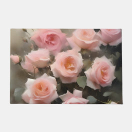 Pretty pink roses watercolor painting doormat