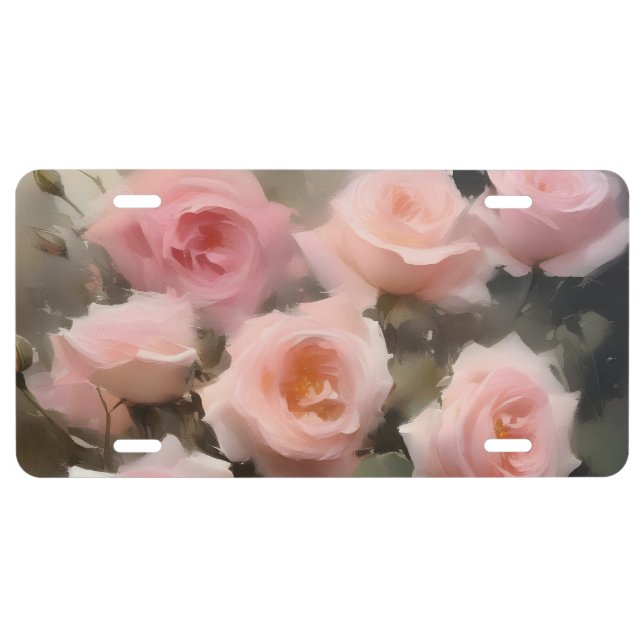 Pretty pink roses watercolor painting license plate (Front)