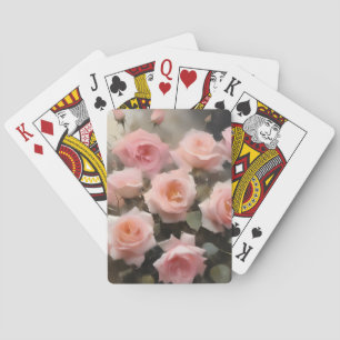 Pretty pink roses watercolor painting poker cards