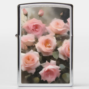 Pretty pink roses watercolor painting zippo lighter