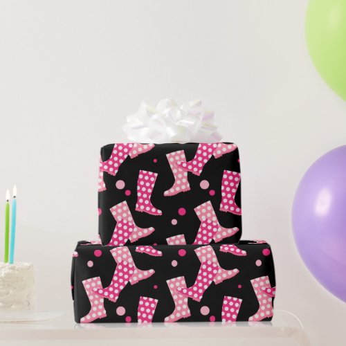 Pretty Pink Rubber Boots Pattern Wrapping Paper