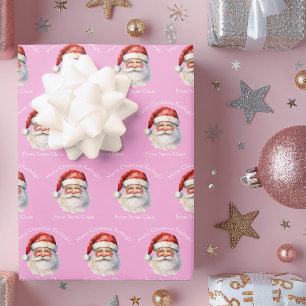 Pretty Pink Santa Claus Custom Girls Christmas Wrapping Paper Sheets