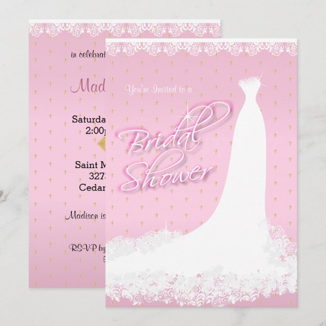 Pretty Pink Satin Religious Bridal Shower Invitation (Front/Back)