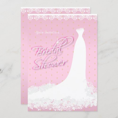Pretty Pink Satin Religious Bridal Shower Invitation