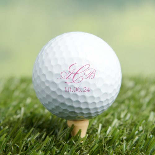 Pretty Pink Script Initials Monogram Favor or Gift Golf Balls