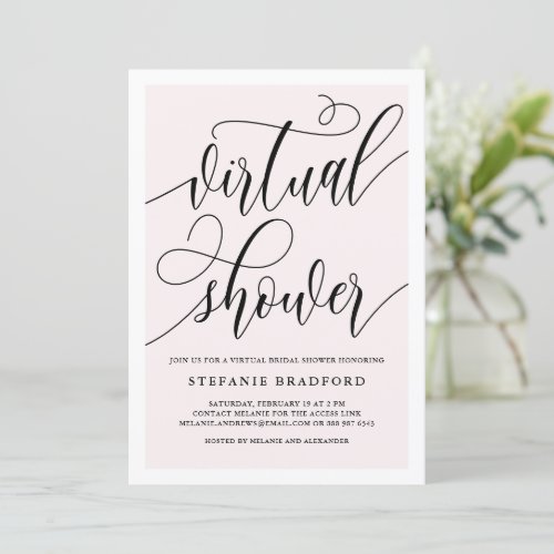 Pretty Pink Script Virtual Shower  Bridal Shower Invitation