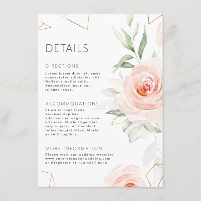 Pretty Pink Shades Blush Geometric Wedding Details Enclosure Card (Front)