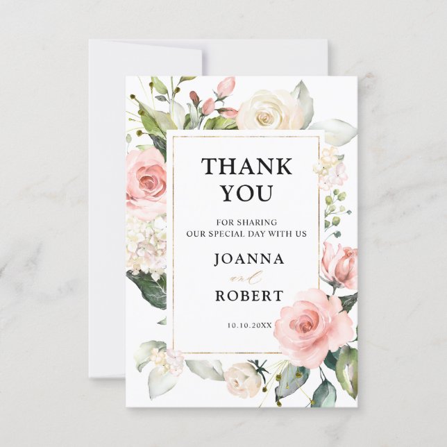 Pretty Pink Shades of Blush Geometric Wedding Thank You Card (Front)