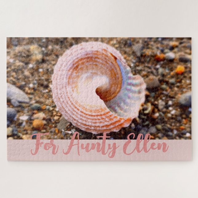 Pretty Pink Shell on the Beach Personalized  Jigsaw Puzzle (Horizontal)