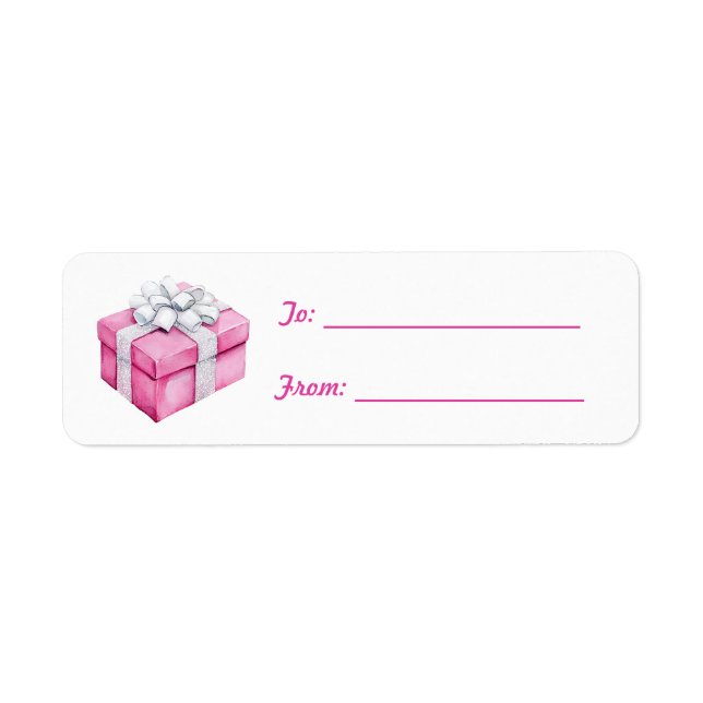Pretty Pink Silver Bow Gift Christmas Label (Front)