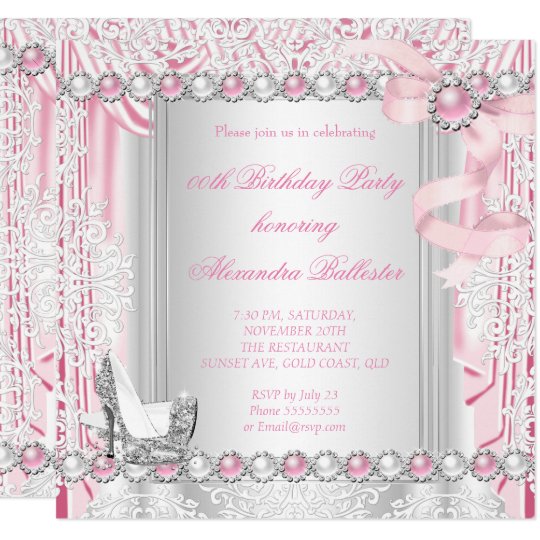 pretty pink silver high heels pearl bow birthday invitation zazzle com