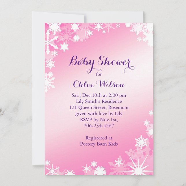 Pretty Pink Snowflakes Baby Shower Invitation (Front)