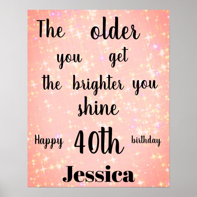 Pretty Pink sparkle 40th Birthday Name Poster (Front)