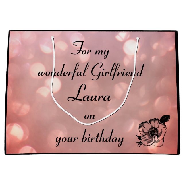 Pretty pink sparkle Girlfriend Birthday Large Gift Bag (Front)